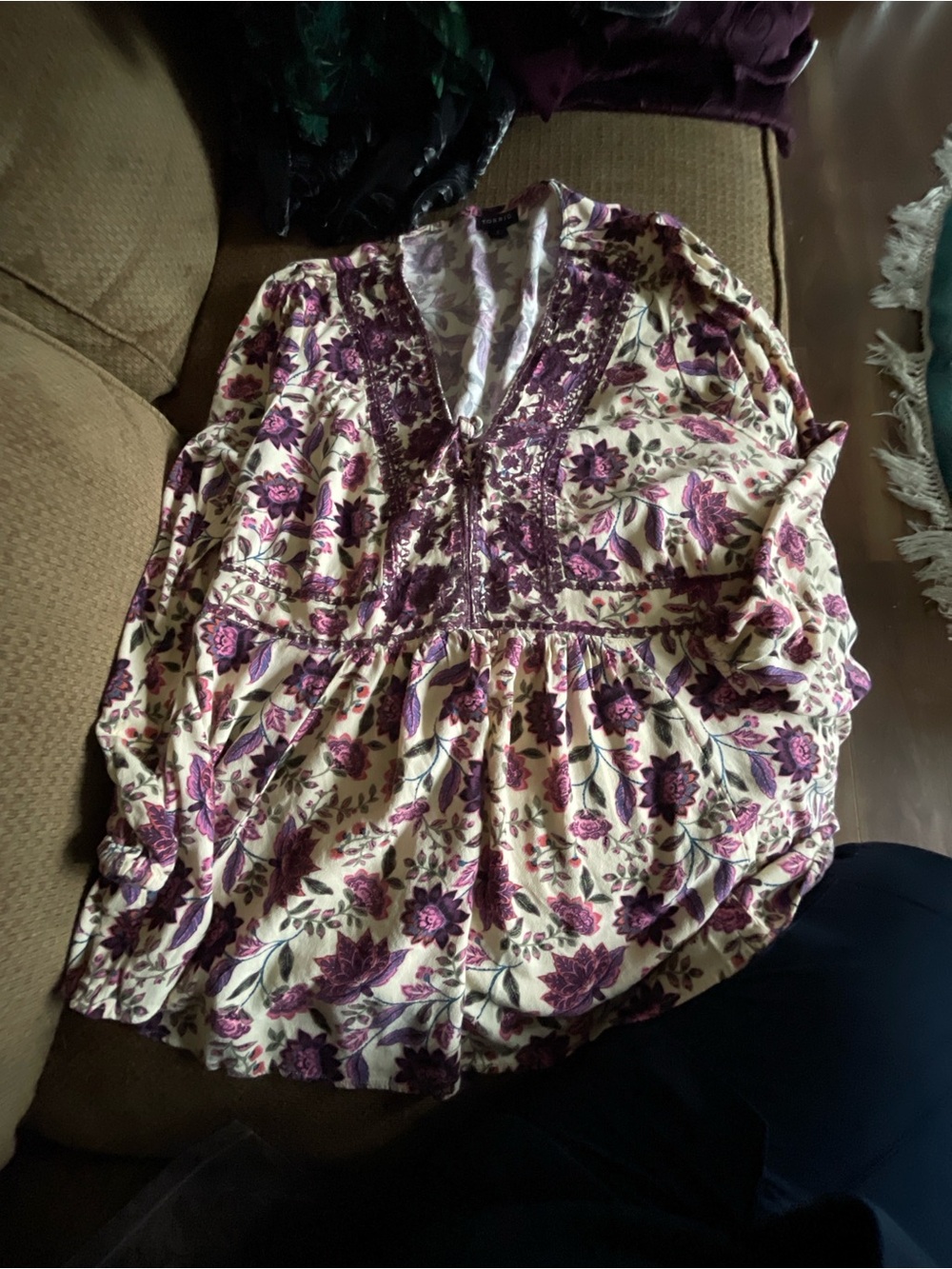 torrid Cream Blouse with Purple Floral Print